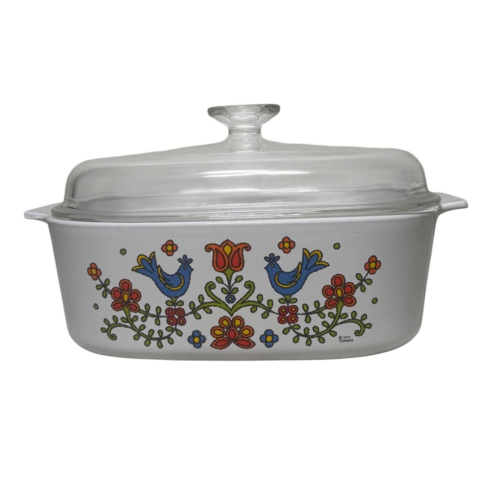 Corning Ware Casserole Dish Country Festival Friendship Birds Pyrex Lid 4 Quart